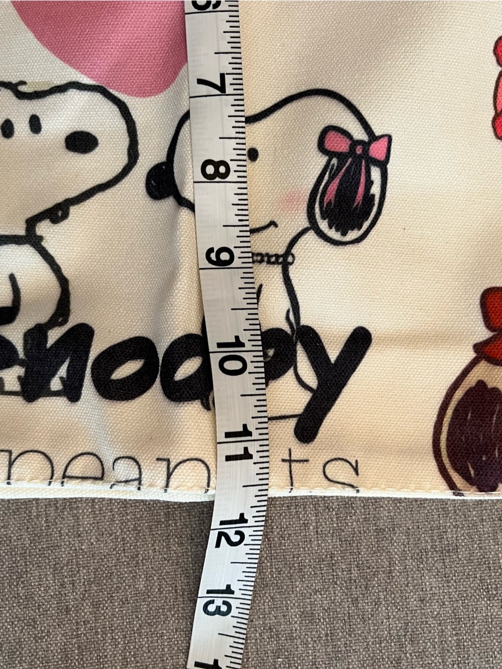 Peanuts Snoopy Canvas Tote Bag - Cream with Pink Heart - Picture 5 of 9